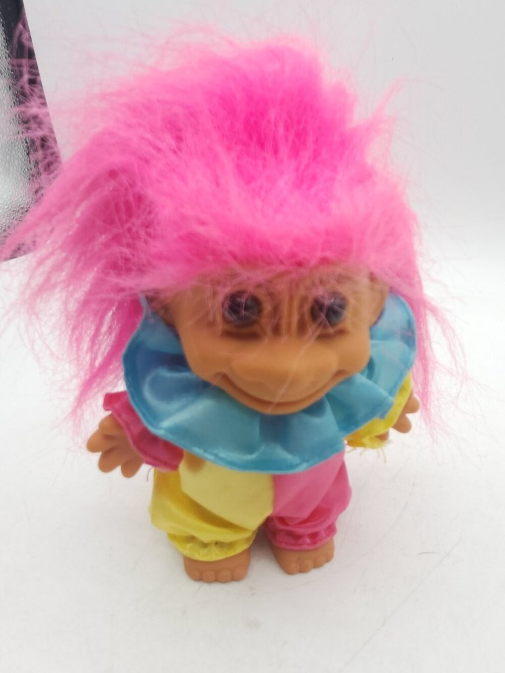 Vintage 1990s Russ Berrie Clown Troll Doll | 90s Jester Circus Troll Pink Hair